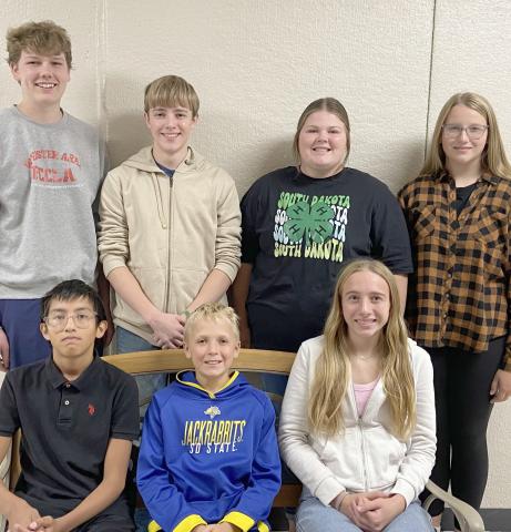 Webster Area middle and high school students of the month for September by grade, are, from left, front, seventh Jacob Salinas, sixth Coen Halverson, ninth Kinsey Kuecker; back, 12th Blaize Larson, 11th Tevin Howder, 10th Kelsey Fischer and eighth Makynlee Curran. Reporter &amp; Farmer | Subscriber snapshot