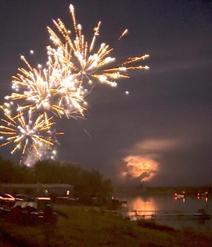 Independence Day fireworks popped and sparkled over the water of Breske Bay, Waubay Lake. In the distance, lightning lit the sky, creating a unique show for America’s 250th anniversary. Reporter &amp; Farmer | Timothy Gibson
