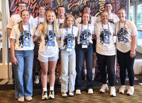 A group of high school students attended a youth conference in Rochester, MN July 10-12. From front left, Samantha Ermer, Claire Halvorson, Mallory Snaza, Macee McGregor, Sage Gaikowski, Callie Shoemaker; back, Blaise McGregor, Gabriel Gaikowski, McKoy Perebooom, Nathan Hubsch and Aiden Gaikowski. Reporter &amp; Farmer | Subscriber snapshot