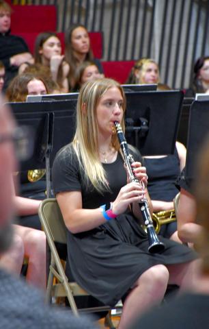 Ninth grader Brooke Grajczyk plays the clarinet during Webster Area High School’s spring concert May 5. The concert also included a choral performance. Reporter &amp; Farmer | Leyton Beardslee