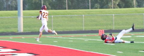 Running back Martin Dorsett scores a touchdown after beating a Sisseton defender deep for a 46 yard touchdown reception in the Webster Area Bearcats 36-0 win Aug. 23. Reporter &amp; Farmer | Subscriber Snapshot