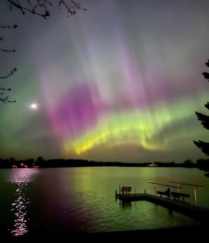 This shot of the northern lights was captured by Berdette Zastrow, taken May 11 at 11:30 p.m., overlooking Pickerel Lake during the solar storm that struck earth last weekend. Experts say this was the largest solar storm to hit earth in nearly two decades. Zastrow described the sighting as “a religious moment.” Reporter &amp; Farmer | Subscriber snapshot