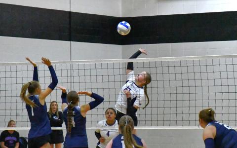 Waubay/Summit Mustangs hosted a volleyball game against Great Plains Lutheran Sept. 17. Mustangs had another great night and walked away with a quick 3-0. Here, Mackenzie Zubke drills the ball down to score another point for the Mustangs. Reporter &amp; Farmer | Connor Handrahan