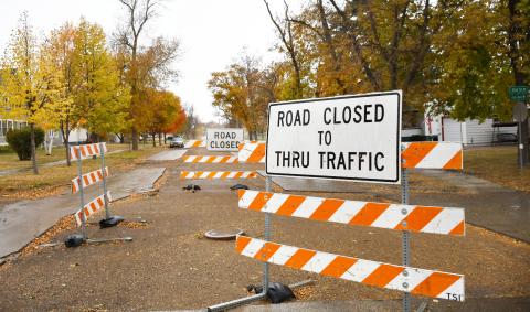 Throughout the city of Webster road closures and unpaved streets have become common place as a part of the water and sewer infrastructure upgrade. Here, at the intersection of W. 2nd St. and W. 10th Ave. the road remains partially unfinished with the access to the road shut off Oct. 24. Reporter &amp; Farmer | Brenner Cariveau