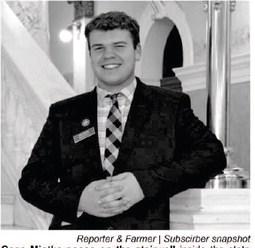 Gage Miotke poses on the stairwell inside the state capitol building in Pierre during his tenure as a senate legislative page during the 2025 session.