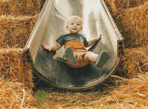 Fisher Kimble, age one, rides down a slide during Pumpkin Fest in Webster Oct. 4. He is the son of Huxley and Kali Kimbol from Watertown. Reporter &amp; Farmer | Leyton Beardslee