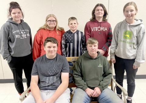 Webster Area Middle and High School October students of the month, by grade, are, from left, Cooper Bauer eighth, Cole Shoemaker 12th; back, LJ Mays 10th, Mary Jane Matthews ninth, Bryson Bloom sixth, Weston Knapp 11th and Carlee Wik seventh. Reporter &amp; Farmer | Subscriber snapshot