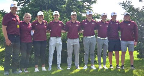 Webster Area golf team posed for a picture after the state tournament ended June 3 in Watertown. From left are coach Tim Lesnar, Mia Coester, Bailee Ninke, Seth Lesnar, Michael Dorsett, Thomas Kuecker, Blaize Amdahl, Ian Lesnar, and coach Jacob Pereboom. Reporter &amp; Farmer | subscriber snapshot