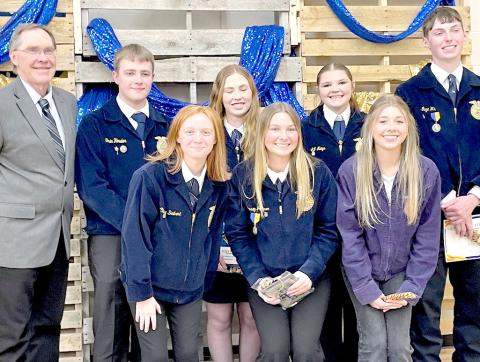 Webster FFA senior members and officers are from left, front, Chesney Deibert, Jersey Johnson, Maci Kurkowski; back, advisor Fred Zenk, Tevin Howder, Julie Lesnar, Liliann Mays and Gage Wik. Reporter &amp; Farmer | Subscriber snapshot