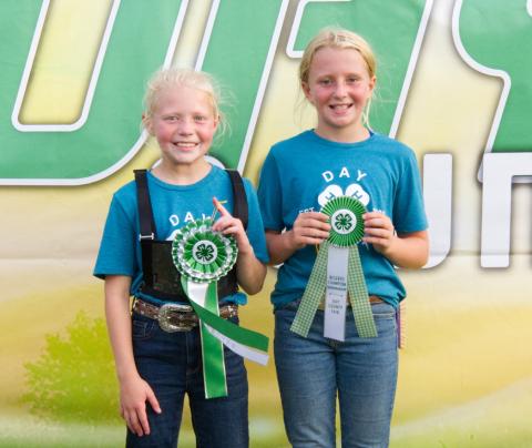 Beginner swine showmanship placers at the Day County Fair Aug. 8 are, from left, grand champion Hayden Letcher and reserve champion Kori Gaikowski. Reporter &amp; Farmer | Leyton Beardslee