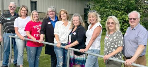 Roslyn High School graduates reuniting after 45 years are from left, Michael Lesnar, Lori Steiner Opitz, Shelley Storley Deutsch, Kari Litch Lee, Jackie Michlitsch Schmidt, Nancy Bell Myers, Jane Steiner Duerre, Judy Steiner Hendrickson and Bruce Eidahl.