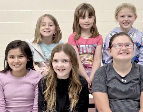 Webster Area Elementary School students of the month for April are, by grade, from left, front, third Eliza Bloom, fourth Aubrey Sattler, fifth Gracelynn Chevalier; back, kindergarten Lola Haabala, first Joeslyn Linde and second Adalynn Letcher. Reporter &amp; Farmer | Subscriber snapshot