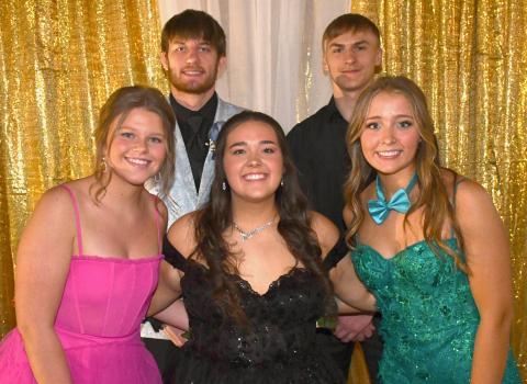 Members of the Webster Area High School student council posed for a picture April 14 during their junior-senior prom. Pictured from left are senior class president Alaina Baumgarn, student council president Trace Shoemaker, senior class vice president Joslyn Haugen, junior class president Gavin Witt and sstudent council and junior class vice president Harley Johnson. Reporter &amp; Farmer | Amanda Dulitz