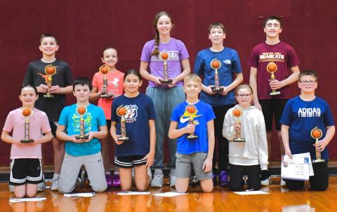 Reporter &amp; Farmer | Connor Handrahan Eleven kids won first place for their age group in Knights of Columbus annual free throw contest. Winners are planning to attend the regional competition at Roncalli Elementary School Feb. 1. From back left, Landen Lee, Lindsey Butler, Carlee Wik, Kellin Boik, Tak Lesnar, from front left, Libby Hugget, Logan Wik, Keisha Rencountre, Tryan Gaikowski, Larissa Butler and Kellin Boik.