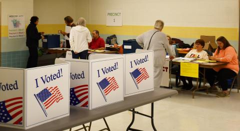 Day County citizens talk to local election workers and turn in their ballots Nov. 5 during the 2024 General Election at the Day County Courthouse. Reporter &amp; Farmer | Brenner Cariveau