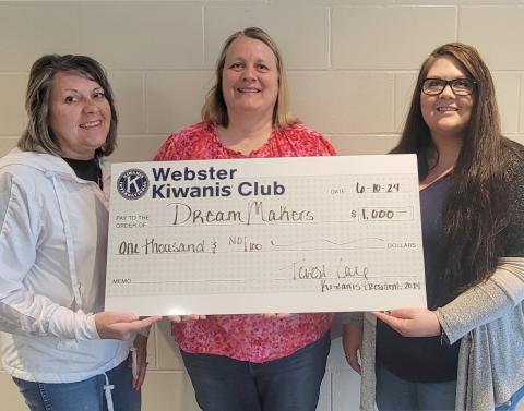 Reporter &amp; Farmer | Subscriber snapshot Kiwanis donated $1,000 to Webster Area School for children with physical, hearing, speech, vision, gross motor and neurological impairments to attend Camp DreamMakers in Aberdeen in July. Pictured from left, are Rose Vogl, Pam Bauer and Teresa Lone.