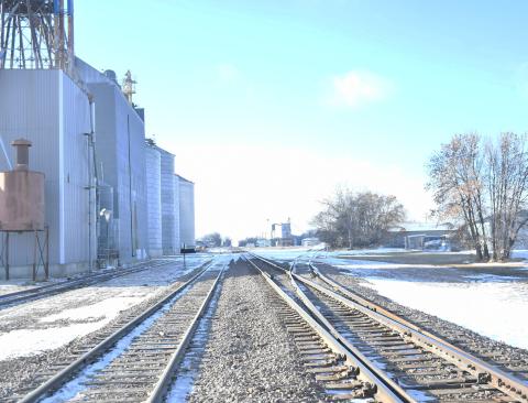 A pigeon flies over the frigid train tracks on E. 4th St. as a cold front prepares to hit Day County in the coming days.