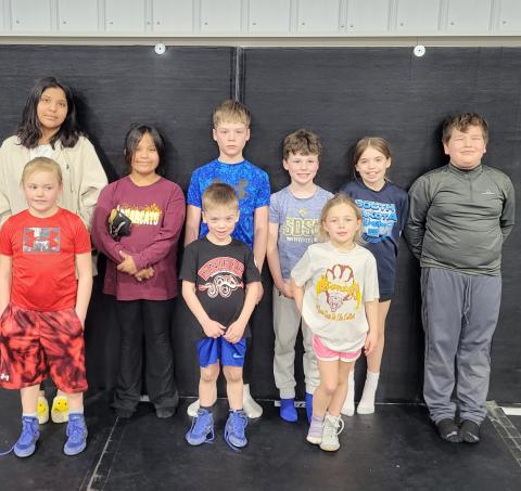 Webster Area AAU state wrestling qualifiers from back from left are Nowwa Williams/ Goedert, Lydia Williams/Goedert, Jett McClurg, Maddux McClurg, Finley Marco