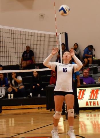 JoZee Snyder aims to set up one of her teammates in Waubay/Summit’s matchup against Tiospa Zina Sept. 10. The Mustangs would go on to lose the contest in four sets. Reporter &amp; Farmer | Brenner Cariveau
