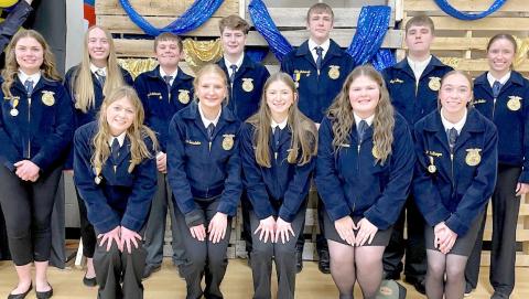 Webster FFA officers for 2026-27 are, from left, front, treasurer Bryn Sippel, reporter Hannah Sonstebo, secretary Chloe Mammenga, president Kelsey Fischer, junior high Growing Leaders committee chairman Macee McGregor; back, Building Community committee chairman Ava Bjerke, historian Kinsey Kuecker, student advisor Lloyd Johnson, vice president Caleb Gaikowski, chaplain Aiden Gaikowski, Strengthening Ag committee chairman Jacob Hoops and sentinel Kenslee Zubke. Reporter &amp; Farmer | Subscriber snapshot