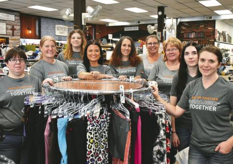 First Interstate Bank employees participated in their company’s annual volunteer day Sept. 10 by helping out at Needs Anonymous thrift store in Webster. Volunteers are, from left, Kylie Bornemann, Merrie Atherton, Brittney Crous, Cori Gaikowski, Jami Hubsch, Needs Anonymous director Kari Nelson and volunteers Brenda Kristensen, Anna Henderson, Kacey Mahlen. Reporter &amp; Farmer | Leyton Beardslee