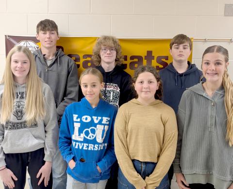 Webster Area Middle and High School November students of the month, by grade, are from left, front, 10th Alyssa Zacher, seventh Holly Lone, sixth Logan Zakrzewski, ninth Kala Kwasniewski; back, 11th Gage Wik, 12th Mason Aadland and eighth Max Johnson. Reporter &amp; Farmer | Subscriber snapshot