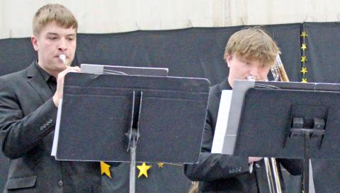 Webster Area High School students hosted the annual Cabaret March 17 at the Webster Armory. Here, Ian Lesnar plays trumpet and on trombone Thomas Kuecker. Reporter &amp; Farmer | Subscriber snapshot
