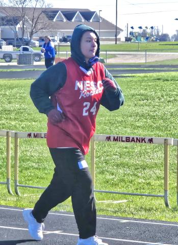 Hurizon Davila particpates in the 50m walk during the 2026 Northeast Area Athletics Track and Field Meet May 1 in Milbank. Davila placed first in this category as well as winning the mini javelin. Reporter &amp; Farmer | Subscriber Snapshot