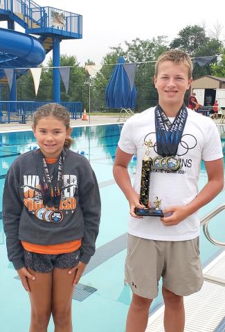 Keisha Rencountre, left, placed 13th in the girls 9-10 category and McKoy Pereboom placed second overall at the state long course swim meet July 19-21. Reporter &amp; Farmer | Subscriber snapshot