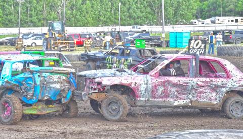 The demolition derby was a litteral hit during the Day County Fair Aug. 8. Attending participants got to see three events full of action. Here, in car 10X Stuart Orth has just pushed the black car, Hayden McCarlson and starts to hunt for his next target. Reporter &amp; Farmer | Connor Handrahan