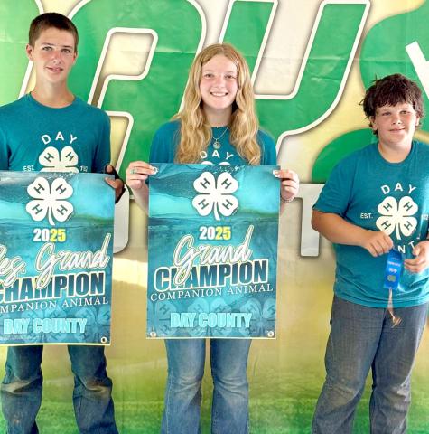 In the companion animal show, from left, Knute Hemmingson received overall reserve grand champion and Mackenzie Atherton overall grand champion and Levi Hemmingson received a blue ribbon. Reporter &amp; Farmer | Subscriber snapshot