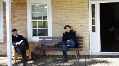 During Fort Sisseton Harvest Festival Sept. 21 which took place at historical Fort Sisseton, Civil War era reenactors were present all throughout the grounds. Picutred on the left is Bill Hoskins with Daniel Hoskins who are acting as Union officers outside of the Officer’s Quarters building which was constructed in 1867. Attendees of the festival could talk to the reenactors and walk though the various buildings throughout the day. Reporter &amp; Farmer | Brenner Cariveau