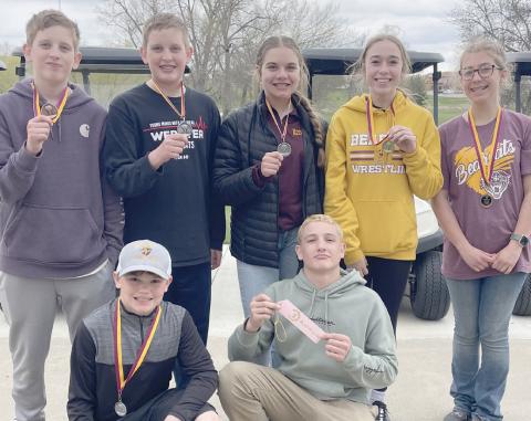 Webster Area Middle School students placing in the first junior high golf meet of the season are from left, front, Karstan Schlechter, Gavon Larson; back, Silas Simonson, Quinn Simonson, Ava Bjerke, Macee McGregor and Remi Hubsch. Reporter &amp; Farmer | Subscriber snapshot