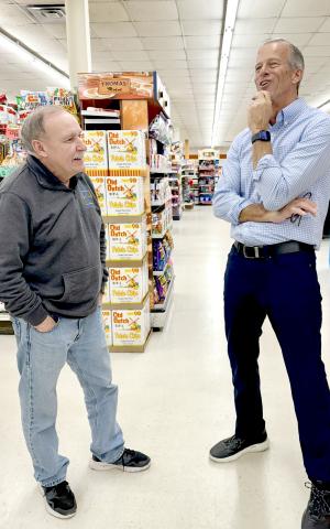 Webster Mayor Mike Grosek left, visited with Sen. John Thune during Thune’s visit to Day, Grant and Roberts counties Oct. 3. Reporter &amp; Farmer | Subscriber snapshot