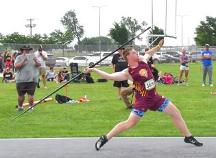 Webster Area track and field attended the state meet May 28-30 in Sioux Falls at Howard Wood Field. Matthew Mount takes his second attempt during the javelin throw. Mount got 168’ 4” on his first attempt, which was good enough to place first. On his second attempt he threw 176’ 9” which not only solidifed his first place, but was also a new state meet record. Reporter &amp; Farmer | Connor Handrahan