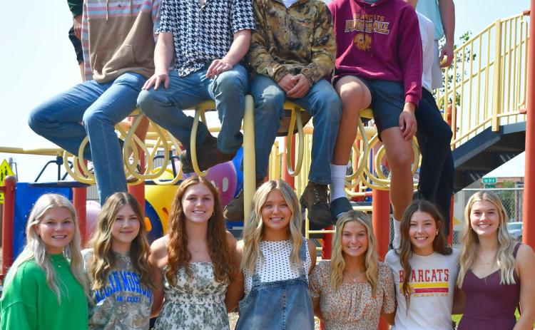 Webster Area homecoming royalty candidates Sept. 9 are, from bottom left, Mia Coester, Alivia Kuecker, Karli Sannes, Rayna Johnson, Jersey Johnson, Josie Spiering and Madison Block. Upper middle, from left are Gage Wik, Ari Sichmeller, Haeden Jorgenson, Jeron McCreary and Henry Witt. Back row, from left are Jack Shoemaker, Tevin Howder and Bryce Snell. Not pictured is candidate Maci Kurkowski. Reporter &amp; Farmer | Leyton Beardslee