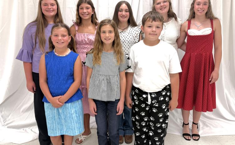 Day County hosted the 2026 fashion revue contest at Day County Courthouse July 16. From left, front are Abby Zirbel, Ava Larson, Cort Paulson; back, Aliyah Zirbel, Kallie Zirbel, Cora Larson, Kelsey Fischer and Macee McGregor. Reporter &amp; Farmer | Subscriber snapshot