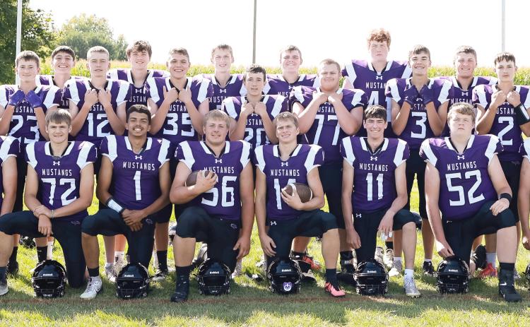 Waubay-Summit Mustang 2024 football team are in front from left, Jayven Maag, Nolan Thuringer, Hunter Bourassa, Karter Stoks, Brooks Dolen, Dylan Rumpza, Tigh Gaikowski, Levi Whempner, Caleb Miller, Camden Neilan; middle Assistant Coach Colby Rumpza, Dash Ebsen, Witten Butler, Cash Gaikowski, Cooper Ebsen, Zayne Strang, Will Althoff, Teegan Gaikowski, Linken Niles, Bo Berger, Head Coach Sonny Rumpza; back Newton Campbell, Hogan Hlavacek, Evan Aker, Bryson Zirbel, Derek Karst and Tripp Gaikowski