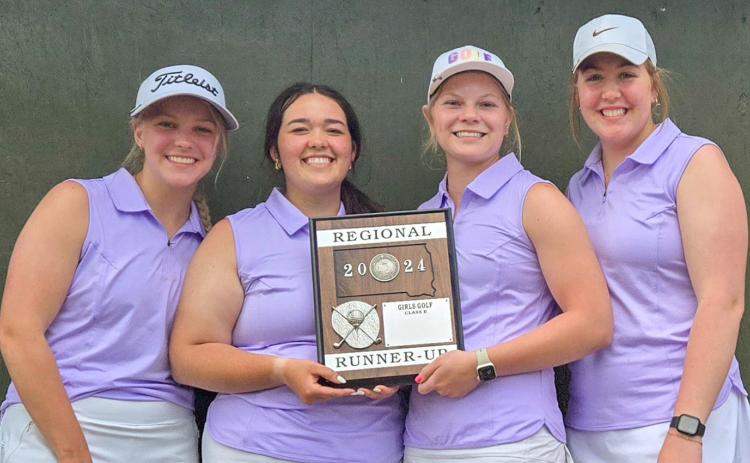 Pictured are Webster Area girls golf team, including Baylie Somsen, Joslyn Haugen, Mia Coester and Bailee Ninke, who took second place at the regional golf tournament at Cattail Crossings in Watertown May 20. Reporter &amp; Farmer | Subscriber snapshot