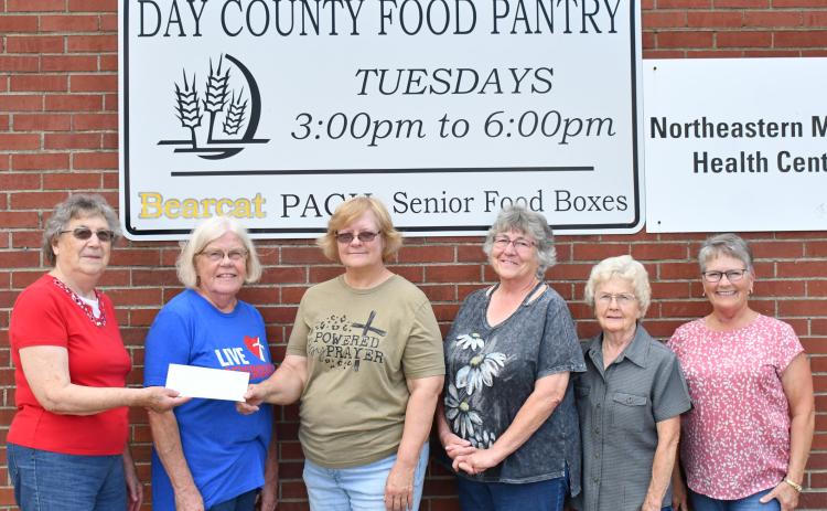 Day County Democrats presented Day County Food Pantry with a donation of $410 Sept. 2. From left is Day County Democrats District 1 representative Alice Bartell and food pantry volunteers Winnie Jacobs, Margaret Kwasniewski, Mary Wagner, Carol Richardt and Susie Hanson. Reporter &amp; Farmer | Leyton Beardslee