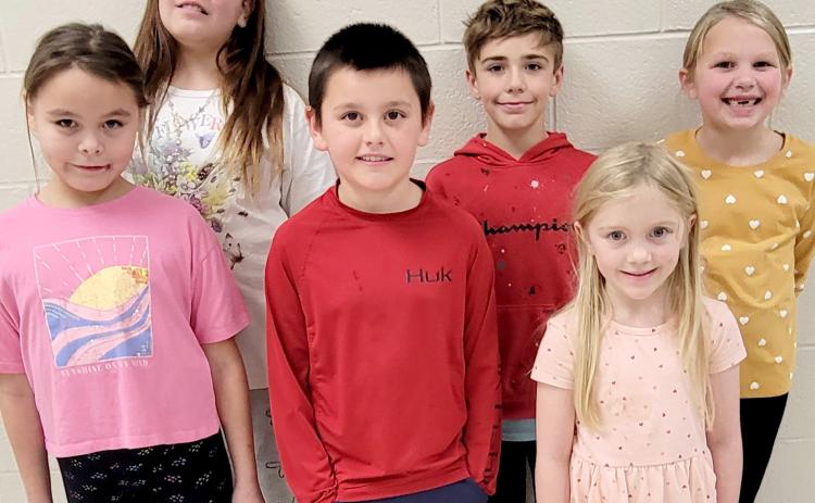 Webster Area Elementary students of the month for November, by grade, are from left, front, second Harlow Rencountre, fourth Kaydyn Anderson, kindergarten Berkley Matthews; back, fifth Piper Sichmeller, third Nash Keller and first Adeline Siglin. Reporter &amp; Farmer | Subscriber snapshot