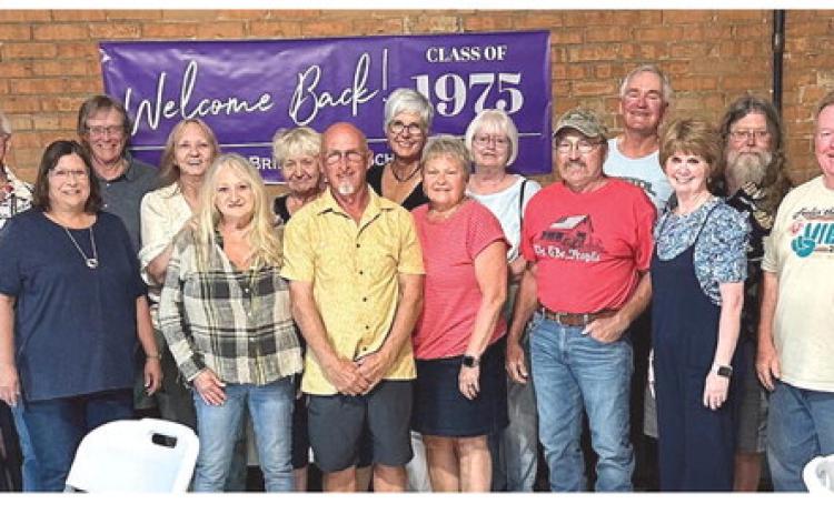 Bristol High School Class of 1975 celebrated their 50th class reunion. Attending were from left, Susan Chamberlain, Barb (Grimes) Bawek, Greg Loterbauer, Janet (Olson) Lardy, Lonnie Bartell, Bette (Solberg) Zenk, Austin Grimes; back, Mark Grode, Deanna (Anderson) Battes, Karla (Kvernevig) Beisch, Diana (Stern) Marko, Alice (Grode) Kary, Norma (Grimes) Shanholtz, Berny Korf and Kurt McKane. Reporter & Farmer | Subscriber snapshot