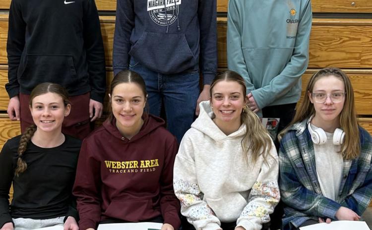 Webster Area Middle School and High School students of the month for January. Students honored, by grade are, from left front, Molly Moran seventh, Braelynn Breske 10th, Kenley Grewe 11th, Taryn Zakrzewski 12th; back, Kru Johnson sixth, Kason Garduno ninth and Hunter Sinner eighth. Reporter &amp; Farmer | Subscriber snapshot