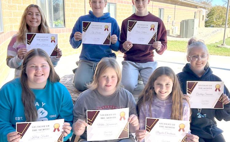 Webster Area Middle and High School students of the month for October, by grade, are from left, front, 11th Kelsey Fischer, 10th Malin Kwasniewski, seventh Brynlee Christensen, 12th Courtney Simonson; back, ninth Remi Hubsch, sixth Ty Howder and eighth Vance Tollifson. Reporter &amp; Farmer | Subscriber snapshot