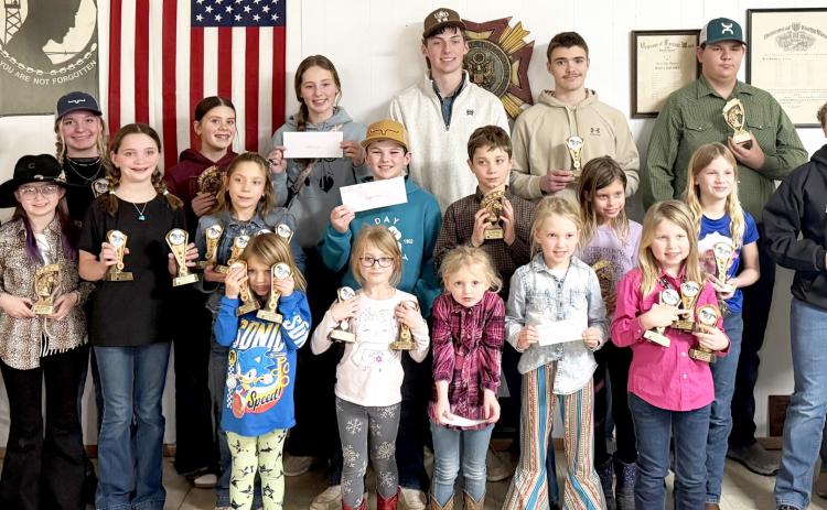 All-American Saddle Club honors were presented at their year end awards banquet. Pictured, from left, front are, Kira Christians, Echo Wess, Kylie Brandlee, Jaycee Brandlee, Rylee Tunby; middle, Madilyn Stahl, Nina Rasmussen, Taya Sandal, Logan Wik, Jackson Sandal, Cheyenne Christians, Gabby Duenwald, Ella Mundt; back, Kenlee Hommel, Fidelia Rasmussen, Elin Voss, Carlee Wik, Gage Wik, Jase Voss, Joseph Dutenhoffer and Lily Mundt. Reporter &amp; Farmer | Subscriber snapshot