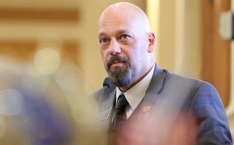 State Rep. Chris Reder, R-Warner, speaks on the South Dakota House floor March 6. Reporter &amp; Farmer | SD Searchlight