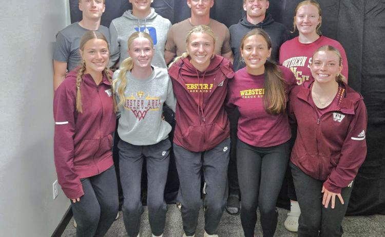 Webster Area Bearcat track and field athletes had their award ceremony May 21. For the girls Braelynn Breske recieved most valuable runner; Callie Shoemaker, most valuable thrower; Sarah Zubke, most valuable jumper; Emily Acree, most improved; Alyssa Zacher, hardest worker; Kenley Grewe, Ashley Charron Award. For the boys Henry Witt recieved most valuable runner; Jeron McCreary, most valuable jumper; Gage Baumgarn, most improved; Matthew Mount, most valuable thrower, hardest worker and the Mike Bartos Award
