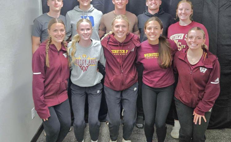 Webster Area Bearcat track and field athletes had their award ceremony May 21. For the girls Braelynn Breske recieved most valuable runner; Callie Shoemaker, most valuable thrower; Sarah Zubke, most valuable jumper; Emily Acree, most improved; Alyssa Zacher, hardest worker; Kenley Grewe, Ashley Charron Award. For the boys Henry Witt recieved most valuable runner; Jeron McCreary, most valuable jumper; Gage Baumgarn, most improved; Matthew Mount, most valuable thrower, hardest worker and the Mike Bartos Award