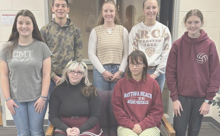 Webster Area’s Middle and High school students of the month by grade are from left, front row, Emelia Stoebner sixth, Kaia Cyrus 12th, Hannah Crawford seventh, Brynlee Christensen eighth; back row, Kason Garduno 10th, Callie Shoemaker 11th and Carlee Wik, ninth. Reporter &amp; Farmer | Subscriber Snapshot