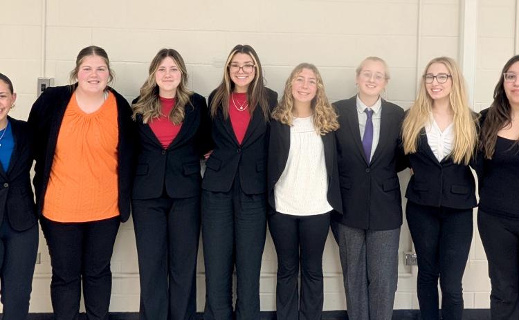 Webster Area School oral interp team, from left, Jocelyn Rumpca, Kelsey Fischer, Alivia Kuecker, Kodee Marx, Remi Hubsch, Courtney Simonson, Delilah Buxton and Izzy La Due placed third overall in region oral interp competition Nov. 18 in Aberdeen. Advancing to state competition are Rumpca-serious and humor, Simonson and Buxton- duet. Reporter & Farmer | Subscriber snapshot